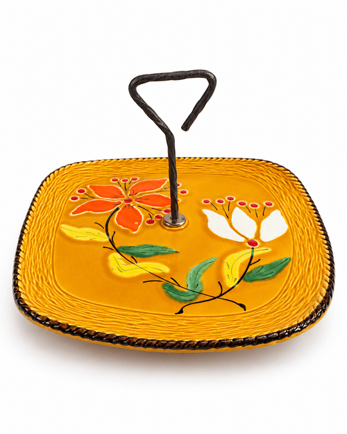 Poët-Laval vintage kaasplateau of serveerschaal met bloemendecor