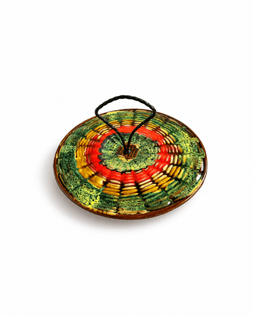Vallauris vintage kaasplateau of borrelschaal Fat Lava lichtbruin pistachegroen