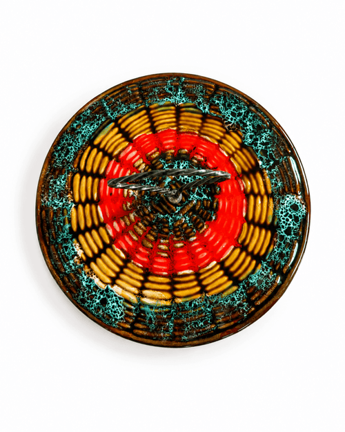 Vallauris vintage kaasplateau of borrelschaal Fat Lava bruin turquoise