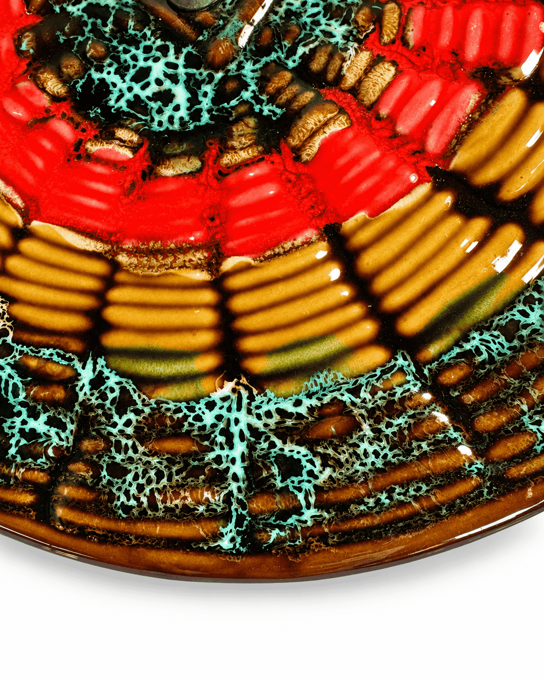 Vallauris vintage kaasplateau of borrelschaal Fat Lava bruin turquoise