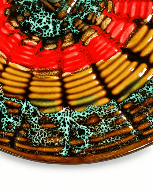 Vallauris vintage kaasplateau of borrelschaal Fat Lava bruin turquoise