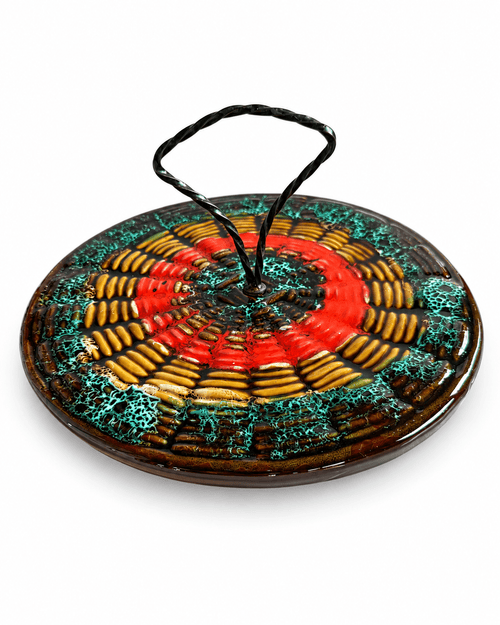 Vallauris vintage kaasplateau of borrelschaal Fat Lava bruin turquoise