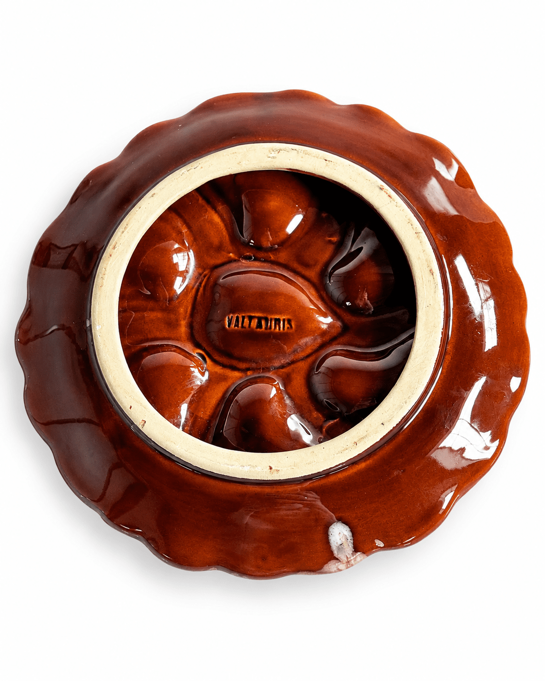 Vallauris vintage oesterborden fat lava bruin rood