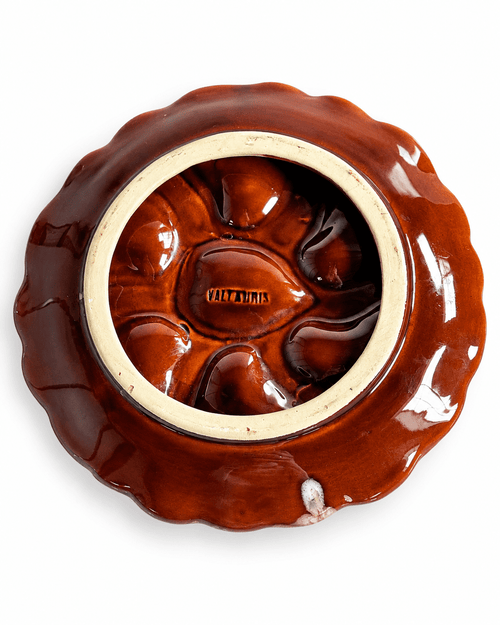 Vallauris vintage oesterborden fat lava bruin rood